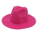 Close-up of rose red Panama straw hat showing fine herringbone weave texture and wide brim - One Size / Rose Red