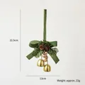 Christmas hanging decor with green velvet bow, pine cones, and gold bells, 22.5cm height - Green Rope Double Bronze Bells
