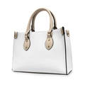 Sac cabas en similicuir blanc texturé avec anses beiges et détails dorés élégants - Personnalisation d'image (Bandoulière Beige)