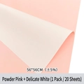Waterproof double-sided flower wrapping paper in pink and white, size 56x56cm, 20 sheets - Powder Pink + Soft White