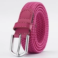 Elastic rose red braided belt with silver metal buckle and matching leather loop detail - Rose Red