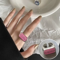 Minimalist silver cross ring with pink glitter FEDERICA engraving and adjustable opening - Pink Glitter Letter Ring