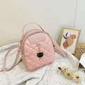Pink quilted mini backpack with a cat charm and adjustable shoulder strap for women - Pink