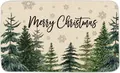 Close-up of a Christmas doormat with pine trees and Merry Christmas text on linen texture - 40*60cm / Christmas Decor-Beige Pine Tree