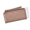 Cartera larga acolchada en cuero sintético caqui rosa con asa y cremallera dorada - Caqui