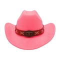 Dettaglio cappello cowboy scamosciato rosa vivace con decorazione testa di toro in bronzo - Rosa intenso