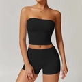 Ensemble de yoga noir deux pièces pour femme avec débardeur court et short taille haute - Gilet 8793 + Short 8519 Noir Haut De Gamme / S
