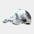 Close-up of tie-dye baseball cap with distressed details and B embroidery on the side - Adjustable / 6# Blue Grey White Marble Tie-Dye With Embroidery