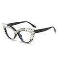 Oversized retro cat-eye glasses frames in black with sparkling clear rhinestone embellishments - Black Frame / White Rhinestone