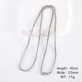 Polished silver stainless steel box chain necklace 45cm long and 2.5mm wide on a white stand - Silver (2.5mm Wide x 45cm Long)