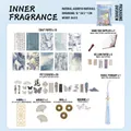 Macro view of Chinese vintage DIY craft kit with paper stickers and blue silk tassel - 46pcs Set / Orchid Fragrance