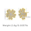 Detailed macro view showing the size dimensions of the 18K gold flower stud earrings - Pave Four-Leaf Clover / KE0128