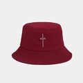 Detailed white PEACE embroidery on dark red cotton twill bucket hat texture - Burgundy