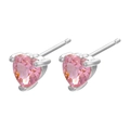 Rosafarbene herzförmige Zirkonia-Ohrstecker mit silberner Dreizack-Fassung für Damen - Silber Rosa Zirkon Stecker