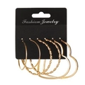 3-pair gold geometric C-hoop earring set featuring twist and heart designs - 3 Pairs Set - Gold Heart (5552)