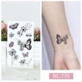 Waterproof butterfly and dandelion tattoo sticker RC-770 in black and light purple - RC-770 Dandelion Butterfly