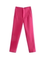 Flat lay of hot pink straight-leg trousers with structured seams and smooth suit fabric - XS / Rose Purple