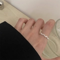 Minimalist 925 sterling silver woven texture open ring worn by a model in soft light - Silver Braided Texture (JZ0940)