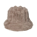 Winter striped faux fur bucket hat in khaki brown color for a cozy stylish autumn look - Khaki