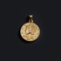 Vintage 18K gold plated coin pendant featuring Liberty relief on dark texture - M08 (Liberty 1944 Coin)