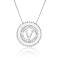 Silver round necklace with V letter pendant featuring baguette-cut and pave cubic zirconia - Silver/Letter V