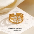 Gold stainless steel ring with woven triple bands and white enamel flower detail - Five-Petal Flower White Oil Drip Style (853)
