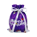 Purple plastic Christmas gift bag with white drawstring ribbon and snowman print - Dreamy Purple