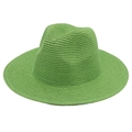 Detail of green straw Panama hat showing intricate weave texture and elegant fedora crown - One Size / Green