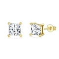 Elegant gold square-cut moissanite stud earrings with classic four-prong setting - Gold Square Zircon Studs