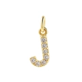 Elegant gold letter J pendant with pave-set white cubic zirconia stones for necklaces - Letter J Pendant / Gold
