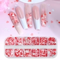 Scatola 12 griglie con glitter unghie a cuore rosso e rosa con paillettes e campioni - 12 Griglie Paillettes Rosse Miste (Cuore/Fiore/Farfalla)