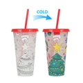 Christmas themed color changing plastic straw cup with red lid showing cold effect - Christmas Tree Cup (Red)