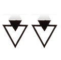 Close-up of minimalist black geometric overlapping hollow triangle stud earrings - Black