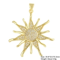 Zircon inlaid sun flower pendant charm with 35.8x33.5mm size and 4.6g weight - Copper Pendant 18 (Gold Sun Starburst)
