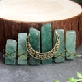 Green crystal moon hair clip with vintage copper crescent moon and raw natural stones - Green Strawberry Quartz Moon Hair Clip