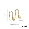 Golden S925 sterling silver earring hooks with 14mm height and 4mm bowl base - Gold Plated Small