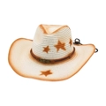 Ψάθινο καπέλο cowboy με αστέρια και νεκροκεφαλή για προστασία από τον ήλιο - Ένα Μέγεθος [Διαβαθμισμένο Αστέρι] / Λευκό + Σχοινί Ανέμου [Μικρό Κρανίο]
