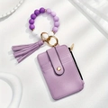 Purple silicone bead bracelet keychain with leather card holder and matching tassel - #1 Purple Series