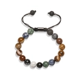 Adjustable natural stone bead bracelet with volcanic and tiger eye stones on black cord - Multicolor Natural Stone