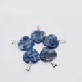 Five heart-shaped blue and white natural sodalite pendants with silver metal clasps - Blue Spot Stone