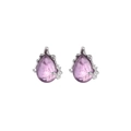 S925 silver water drop stud earrings featuring light purple crystal and vine-like design - With Silver Ear Plugs / Purple (Amethyst)