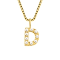 Vintage gold titanium steel necklace with pearl-encrusted letter D pendant on a box chain - Letter D - Gold