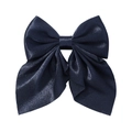 Elegant navy blue satin bow hair clip with a smooth glossy finish for women and girls - Navy Blue (1)