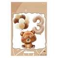 Brown cartoon bear and neutral number 3 balloon set for 3rd birthday decorations - FG33 Bear Theme Number 3