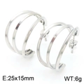 Pendientes de aro en C de triple capa minimalistas de acero inoxidable plateado, 25x15mm - Color Acero (KE113800-KFC)
