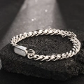 Silver Cuban chain necklace featuring a rectangular white shell inlay on a volcanic rock - Bracelet / White