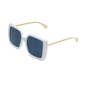 Square oversize sunglasses with white frames, gold metal temples, and dark blue lenses - Large Square Frame / White Frame Dark Grey Lens