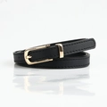Chic black slim PU leather belt with a minimalist golden buckle for women's dresses - Black