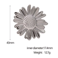 Macro detail of silver daisy ring showing 43mm height and 17.4mm inner diameter dimensions - JR662-Steel Color