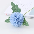 Artificial light blue pompon chrysanthemum with green leaves for home decor - Blue